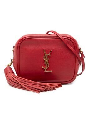 Saint Laurent Monogram Bloga Tassel YSL Logo Crossbody Shoulder Bag Red Leather